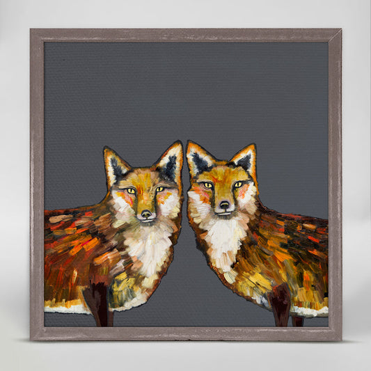 Fox Duo - Grey Mini Framed Canvas - GreenBox Art