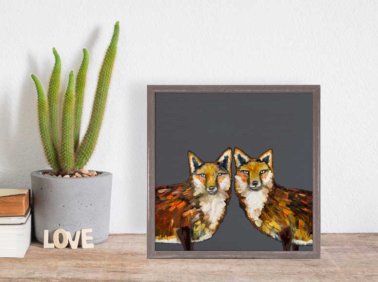 Fox Duo - Grey Mini Framed Canvas - GreenBox Art