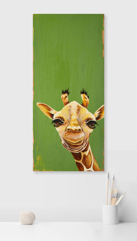 Good Morning Giraffe - Green Canvas Wall Art
