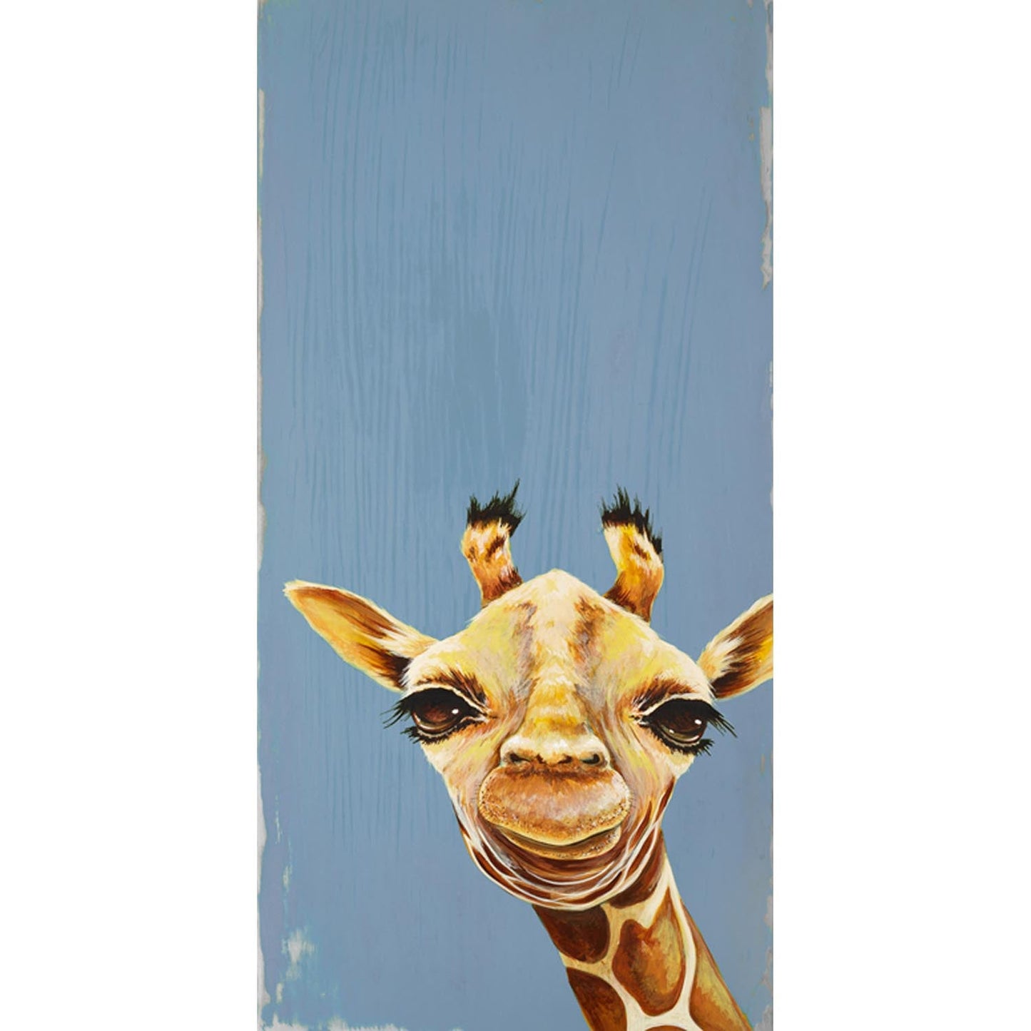 Good Morning Giraffe - Soft Blue Canvas Wall Art