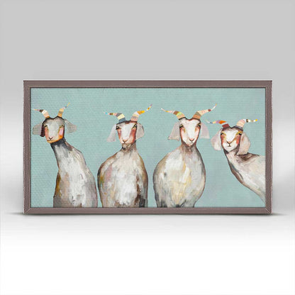 4 Goats on Soft Blue Mini Framed Canvas