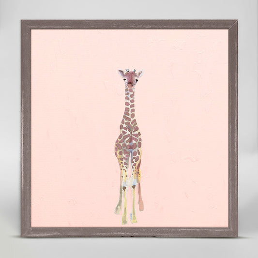 Baby Giraffe On Pink Mini Framed Canvas