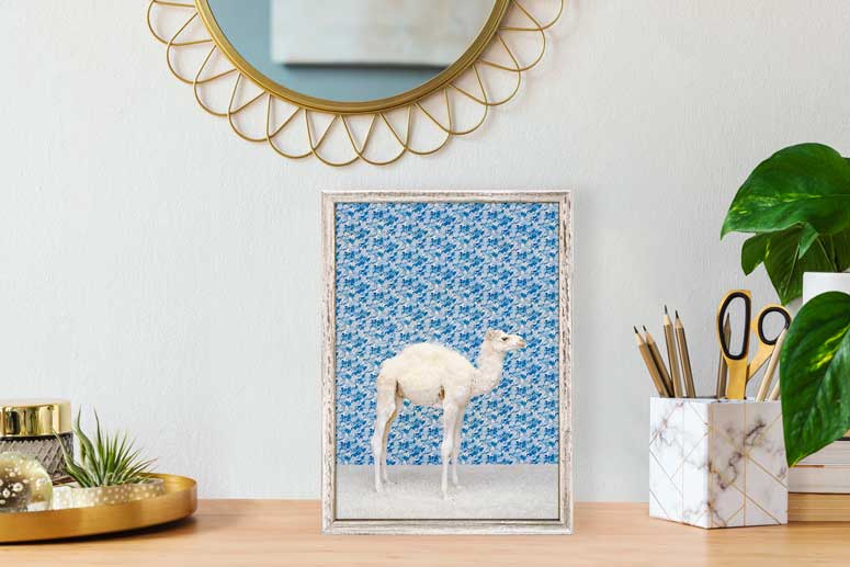 Camel On Blue Mini Framed Canvas - GreenBox Art