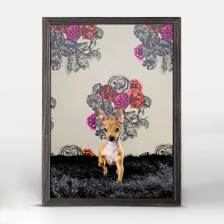 Dog Collection - Chihuahua On Floral Mini Framed Canvas - GreenBox Art