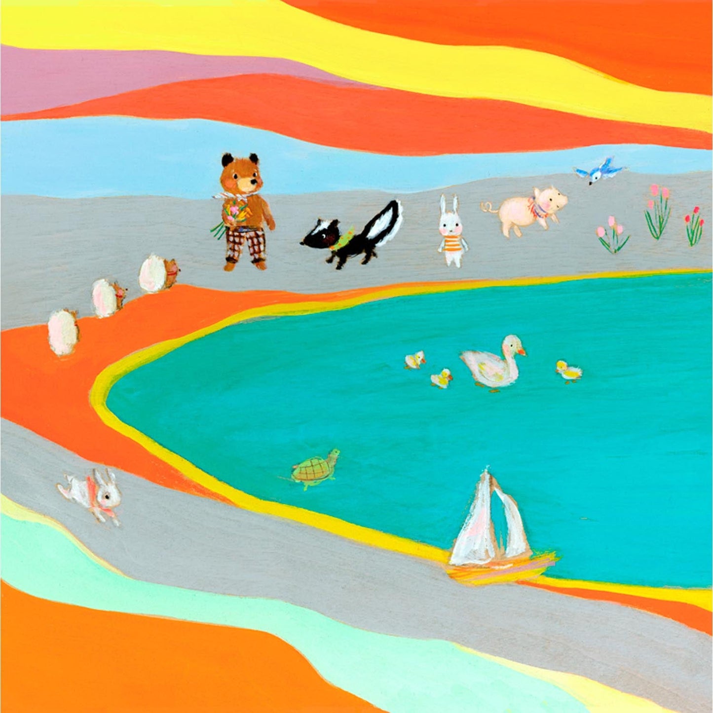 Lake Animals Abstract Canvas Wall Art
