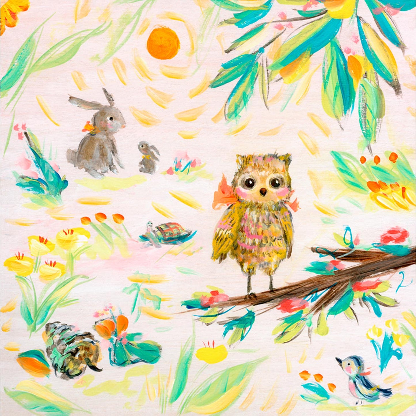 Owl, Buns and Bird Canvas Wall Art