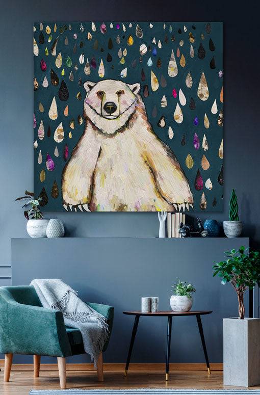 Polar Bear Raindrops Canvas Wall Art