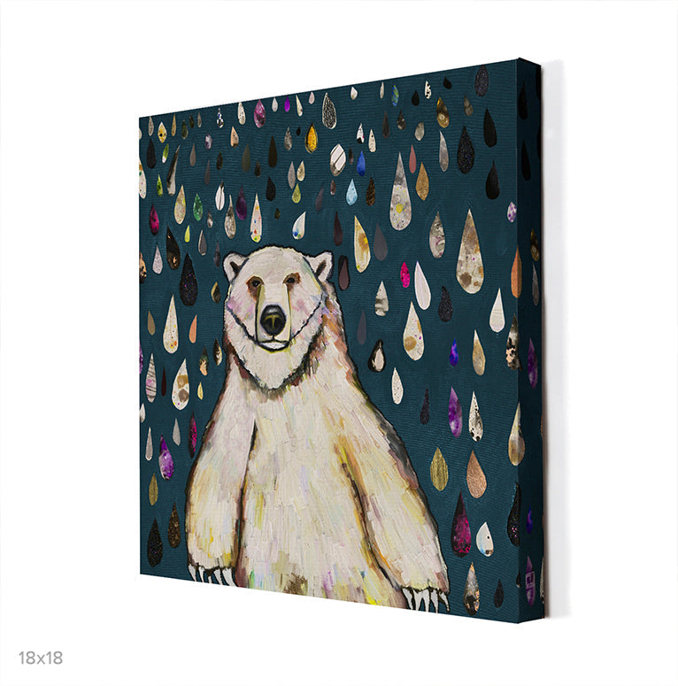 Polar Bear Raindrops Canvas Wall Art