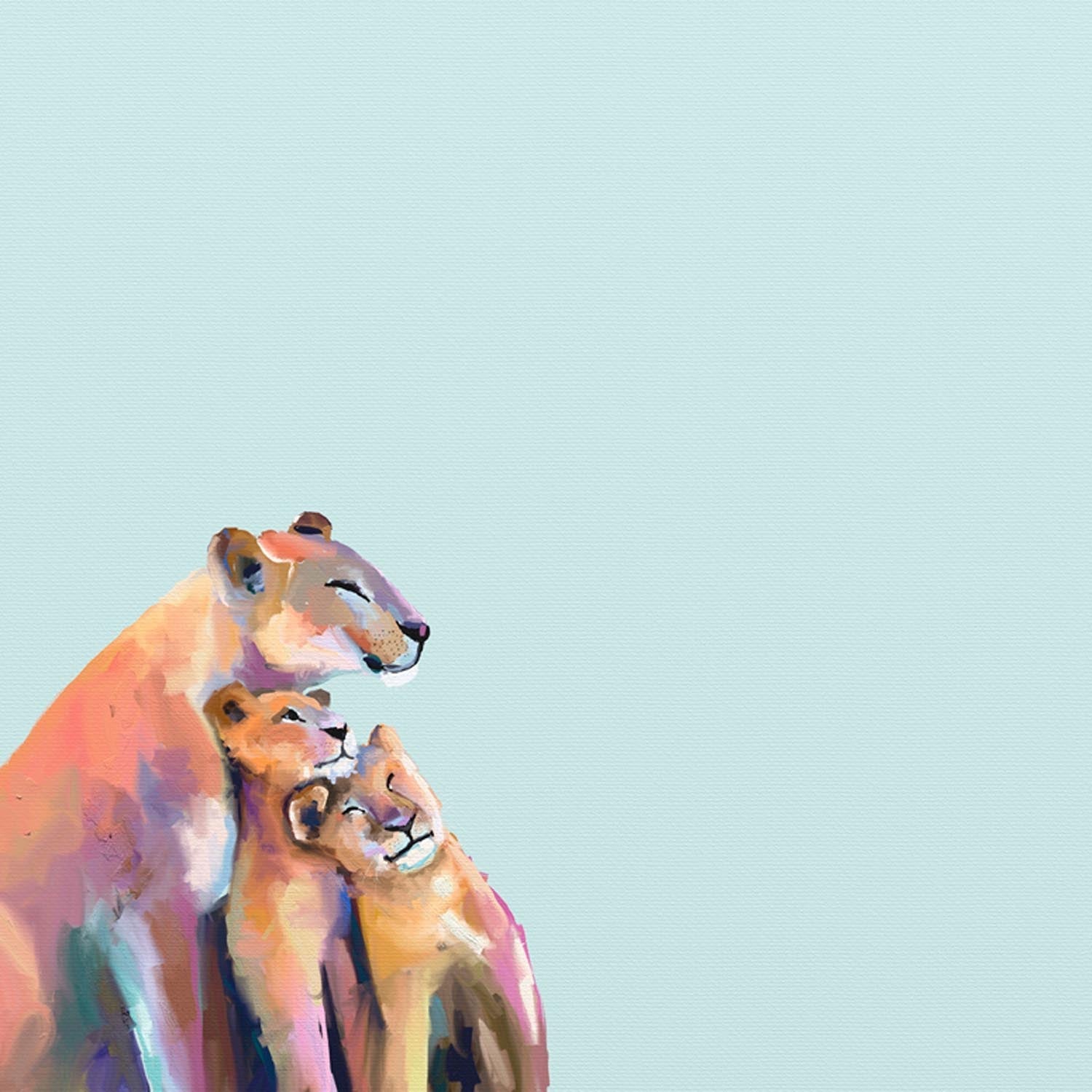 You And Me Lions - Blue Canvas Wall Art - GreenBox Art