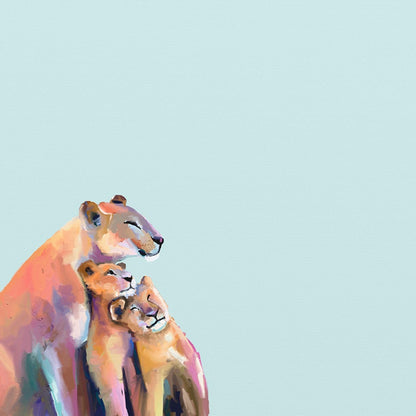 You And Me Lions - Blue Canvas Wall Art - GreenBox Art