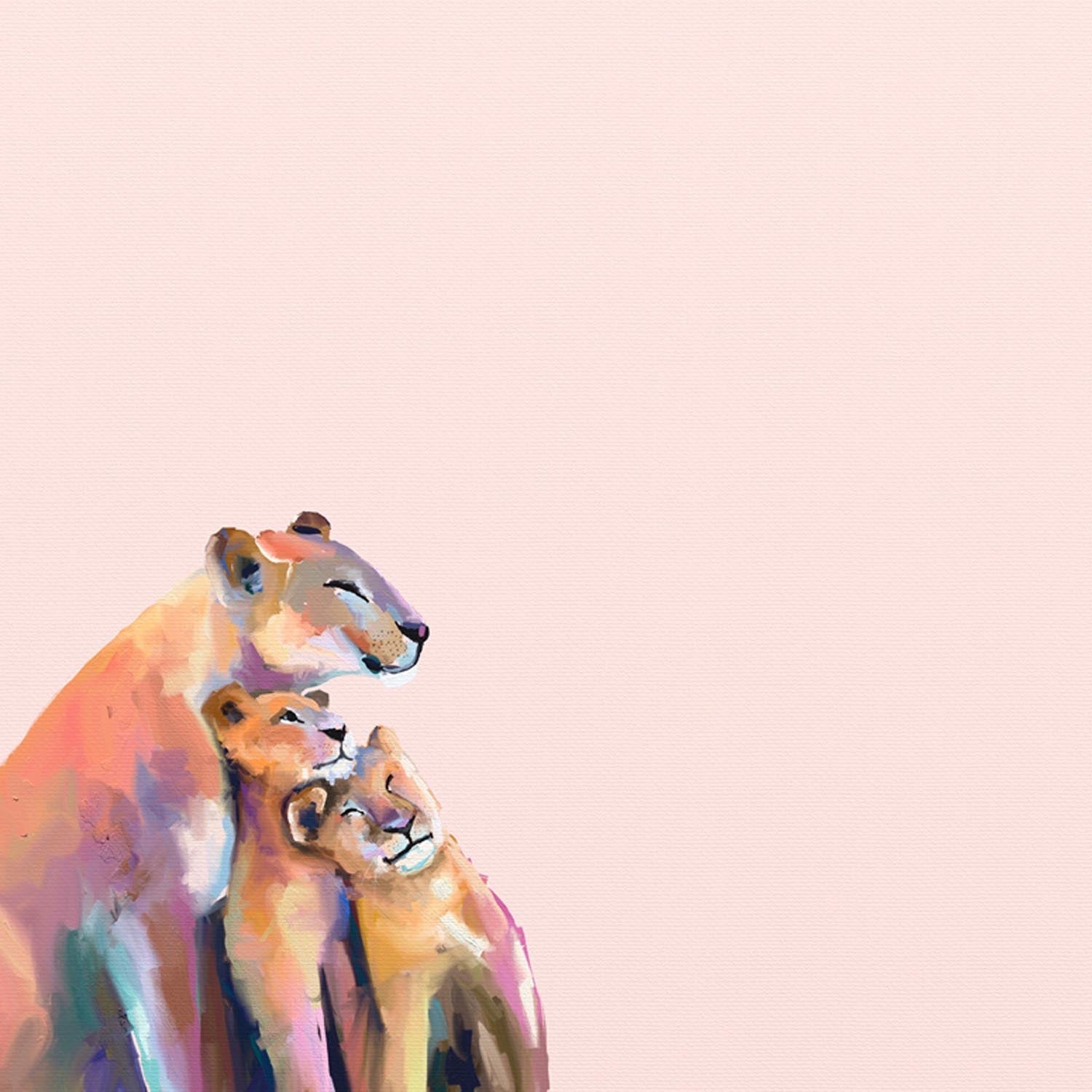 You And Me Lions - Pink Canvas Wall Art - GreenBox Art