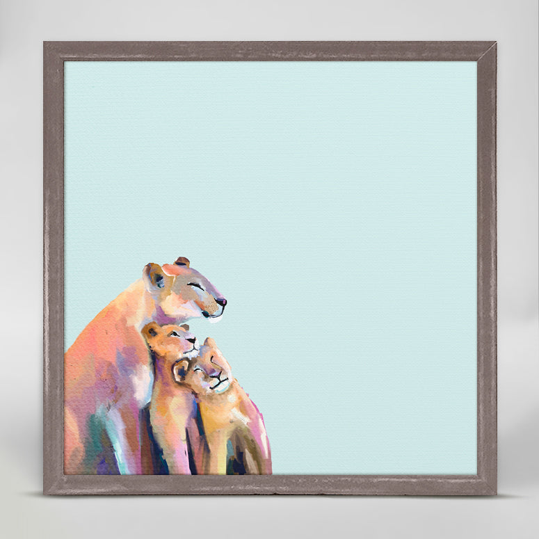You And Me Lions - Blue Mini Framed Canvas