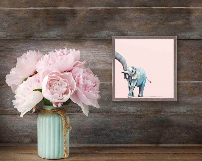 You And Me Elephant - Pink Mini Framed Canvas - GreenBox Art