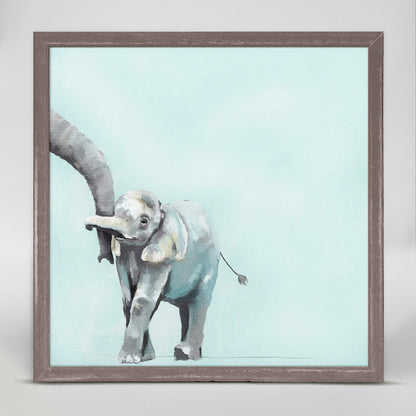 You And Me Elephant - Blue Mini Framed Canvas