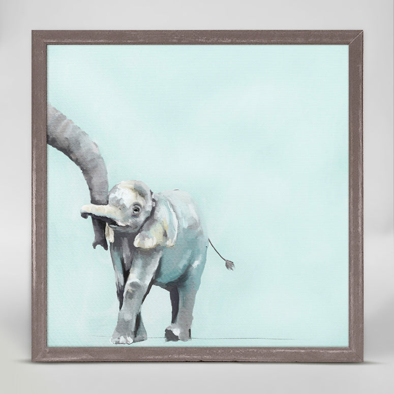 You And Me Elephant - Blue Mini Framed Canvas - GreenBox Art