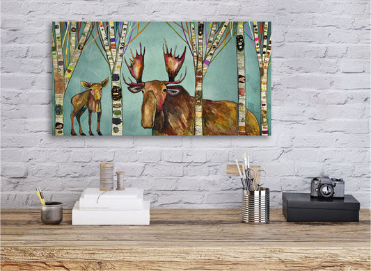 Moose Birch Tree Forest Canvas Wall Art - GreenBox Art