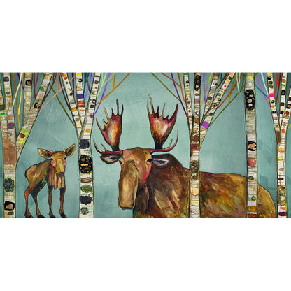 Moose Birch Tree Forest Canvas Wall Art