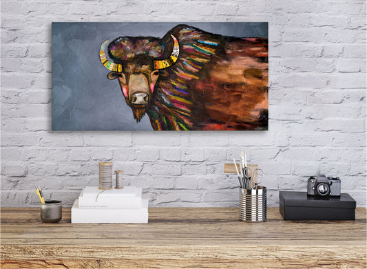 Crowned Bison Canvas Wall Art - GreenBox Art