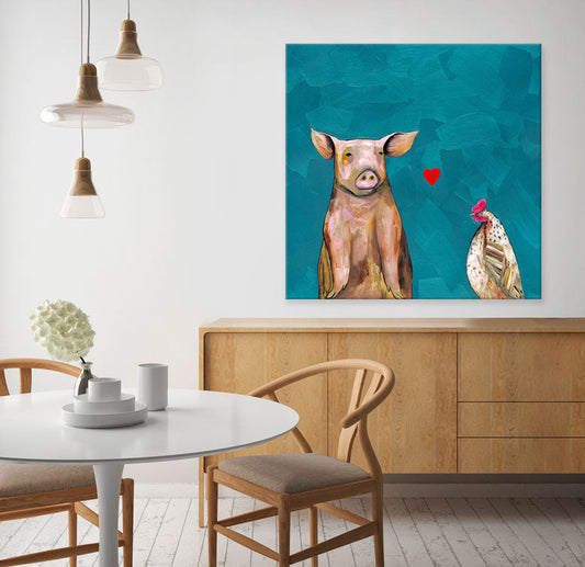 Hen Loves Pig Canvas Wall Art