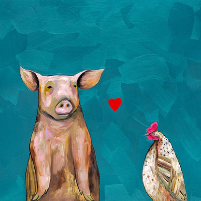 Hen Loves Pig Canvas Wall Art - GreenBox Art