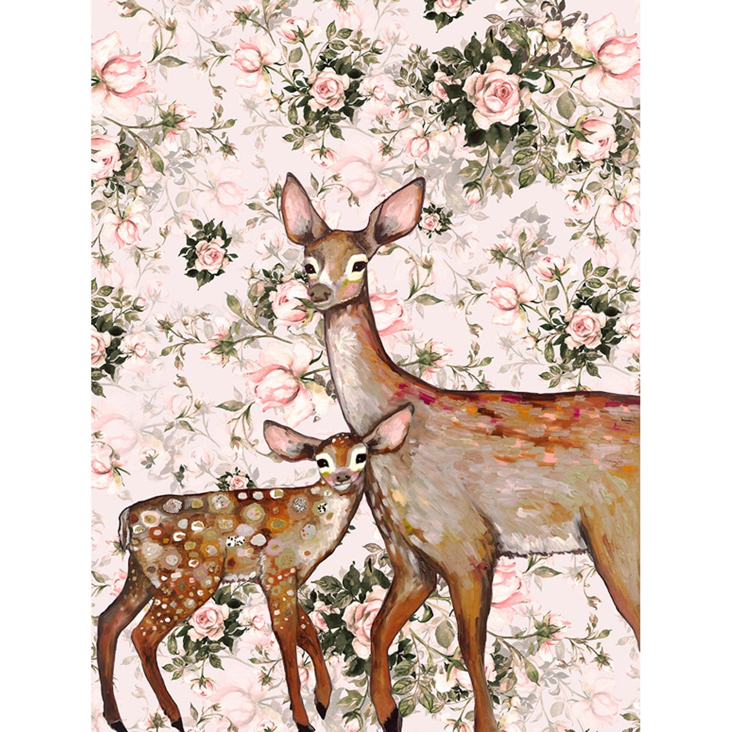 Deer with Fawn - Floral Canvas Wall Art