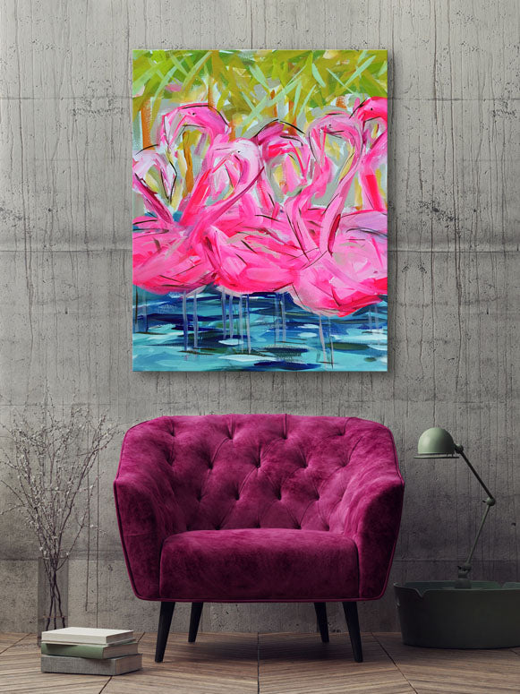 Flamingos Bright Pink Canvas Wall Art