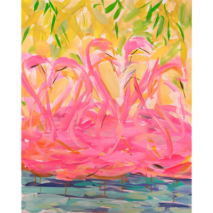 Flamingos In A Grove Canvas Wall Art - GreenBox Art