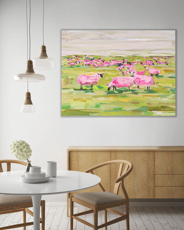 Pink Sheep Canvas Wall Art - GreenBox Art