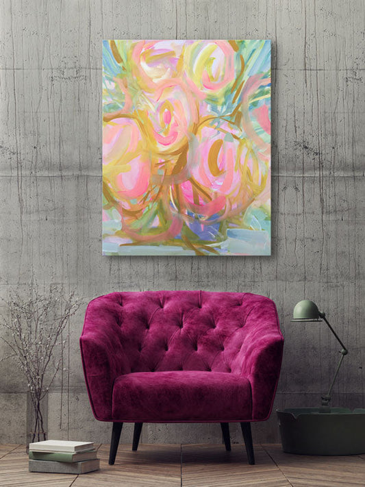 Watercolor Pink Roses Canvas Wall Art