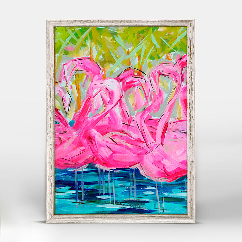 Flamingos Bright Pink Mini Framed Canvas