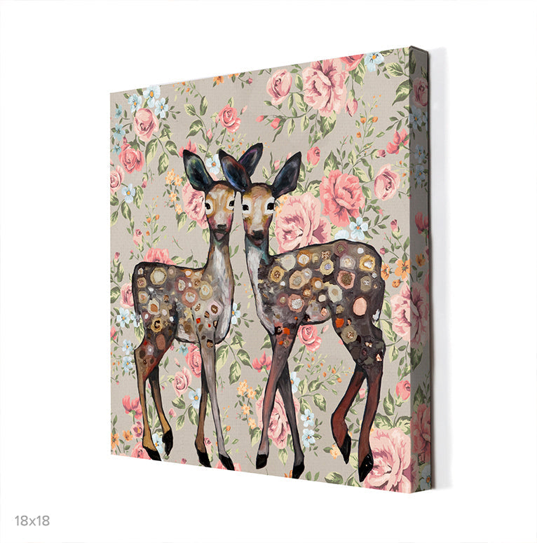 Dancing Deer - Floral Canvas Wall Art - GreenBox Art