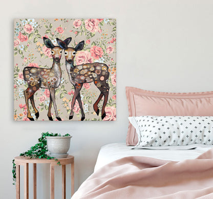 Dancing Deer - Floral Canvas Wall Art