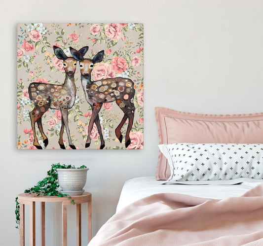 Dancing Deer - Floral Canvas Wall Art - GreenBox Art