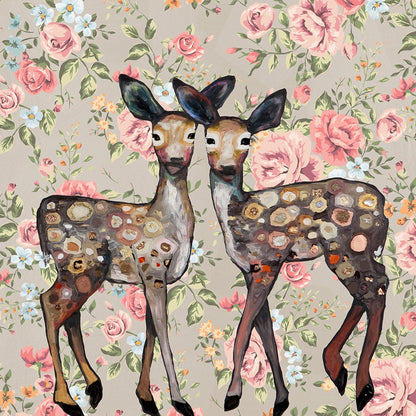 Dancing Deer - Floral Canvas Wall Art