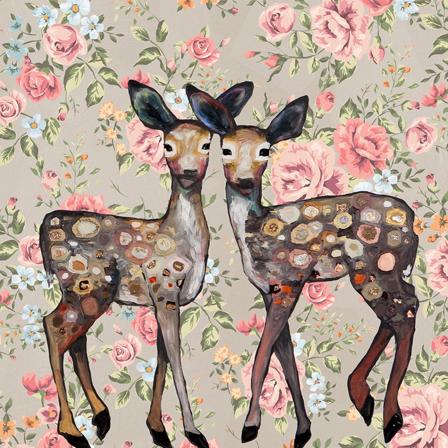 Dancing Deer - Floral Canvas Wall Art - GreenBox Art