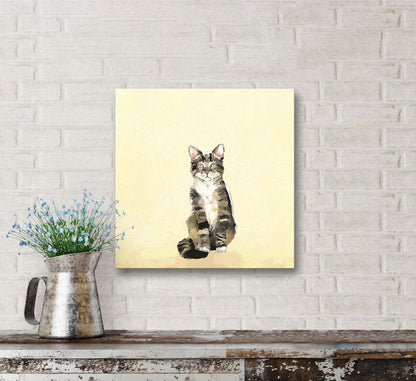 Feline Friends - Tabby On Yellow Canvas Wall Art