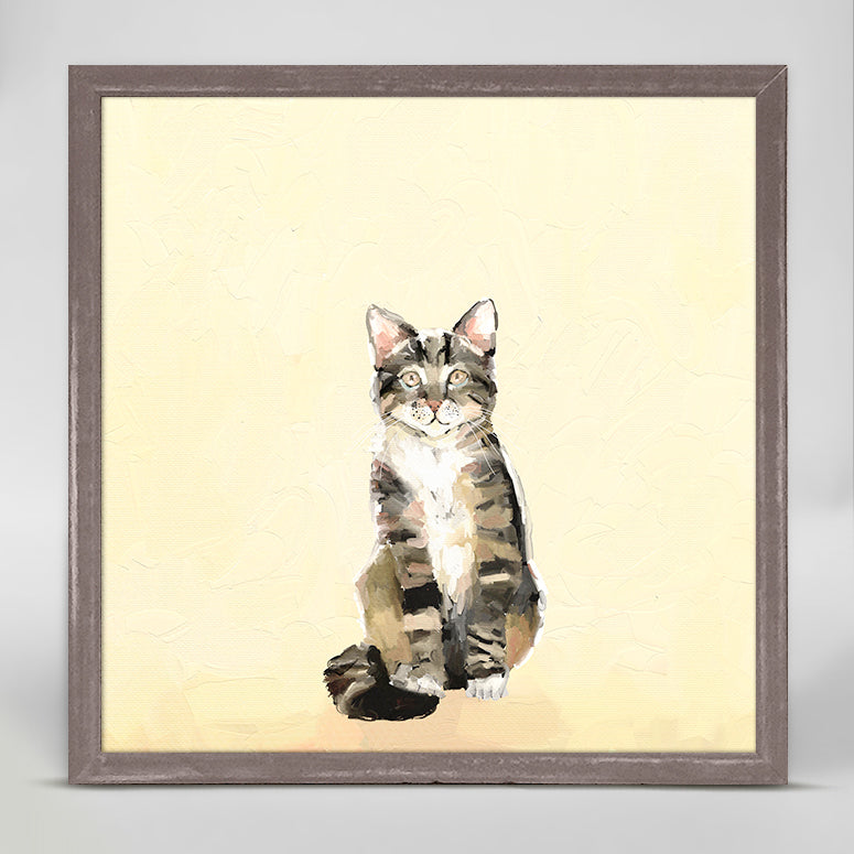 Feline Friends - Tabby On Yellow Mini Framed Canvas