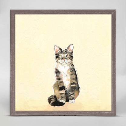 Feline Friends - Tabby On Yellow Mini Framed Canvas - GreenBox Art