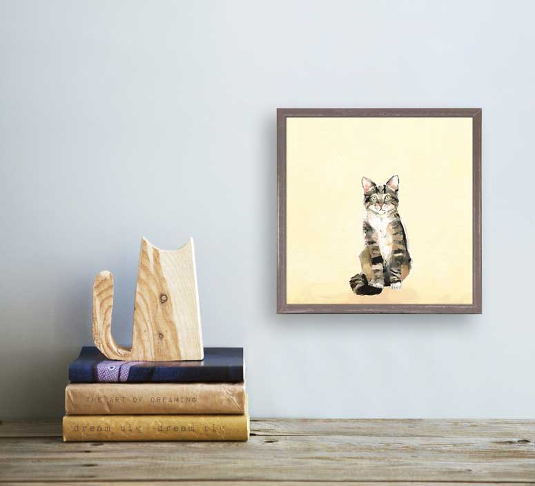 Feline Friends - Tabby On Yellow Mini Framed Canvas - GreenBox Art