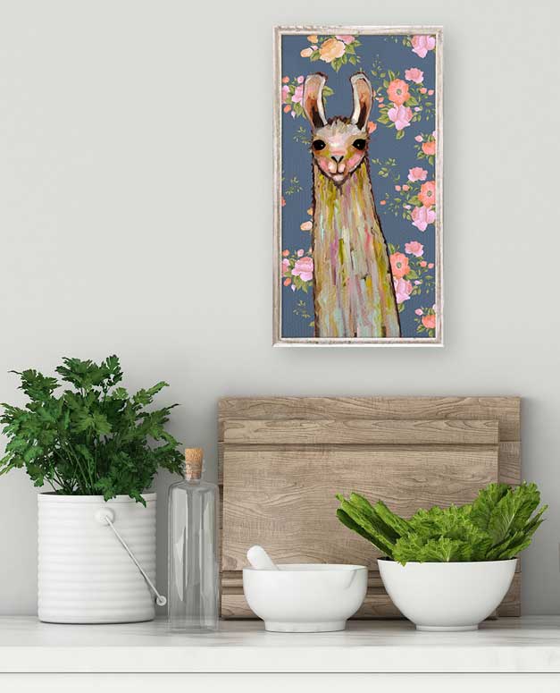 Baby Llama - Floral Mini Framed Canvas