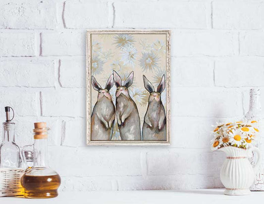 Three Standing Rabbits - Floral Mini Framed Canvas - GreenBox Art