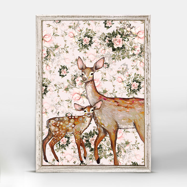 Deer with Fawn - Floral Mini Framed Canvas - GreenBox Art