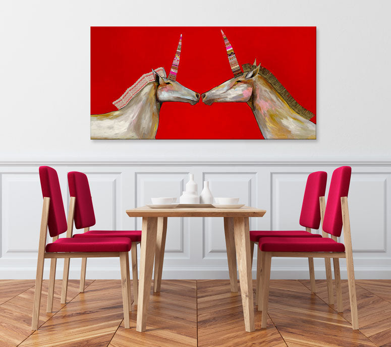 Unicorns With Patterned Horns Canvas Wall Art