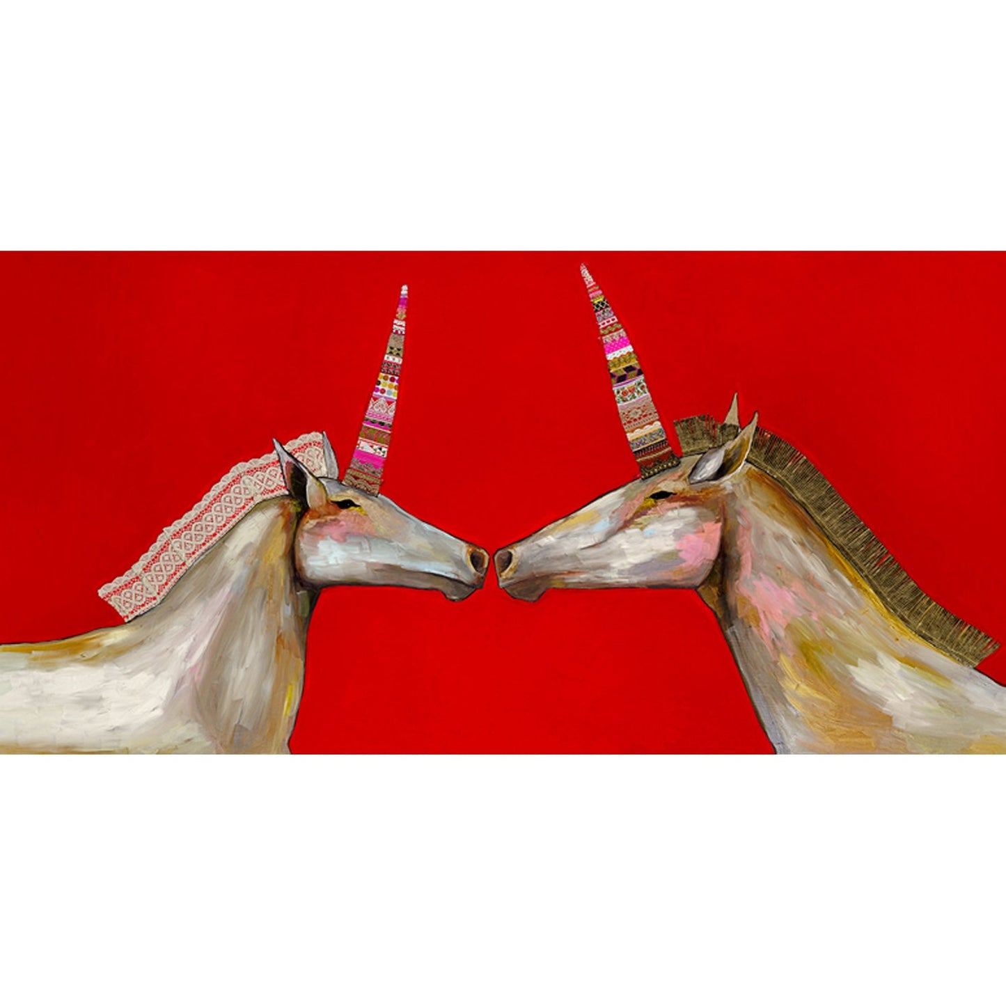 Unicorns With Patterned Horns Canvas Wall Art