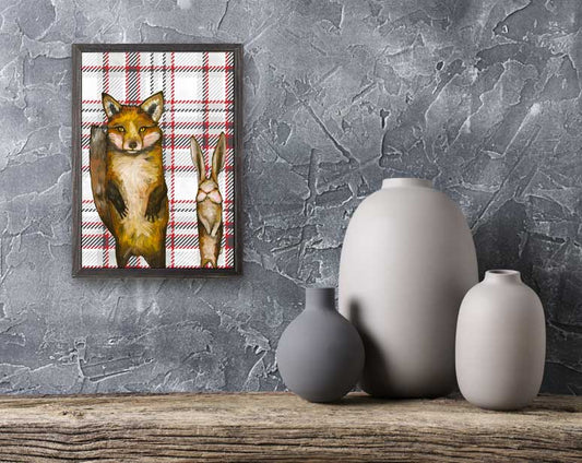 Tartan - Fox & Rabbit Wedding Day Mini Framed Canvas - GreenBox Art