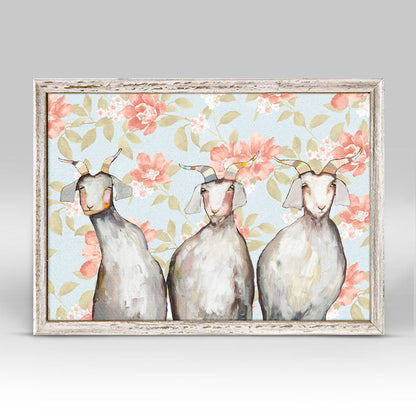Trio of Goats - Floral Mini Framed Canvas