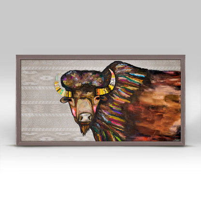 Crowned Bison - Tribal Cream Mini Framed Canvas