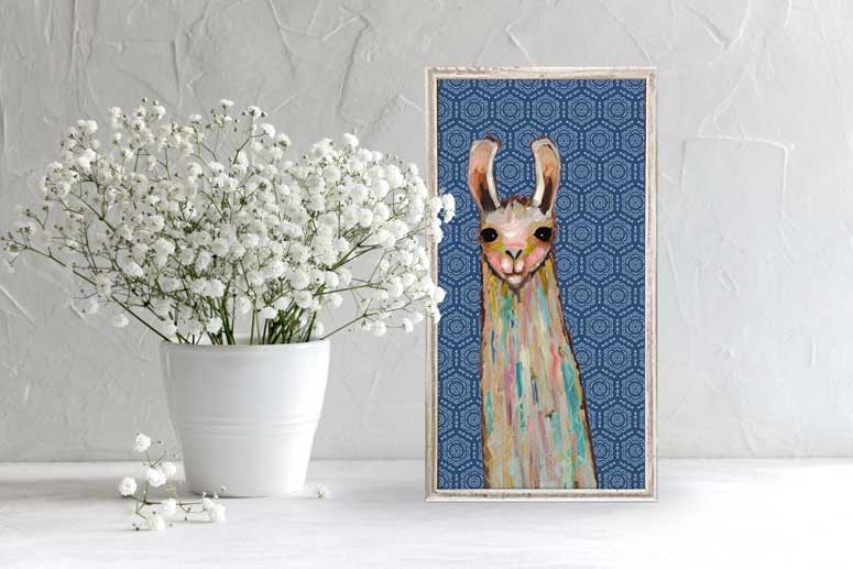 Baby Llama On Bohemian Pattern Mini Framed Canvas