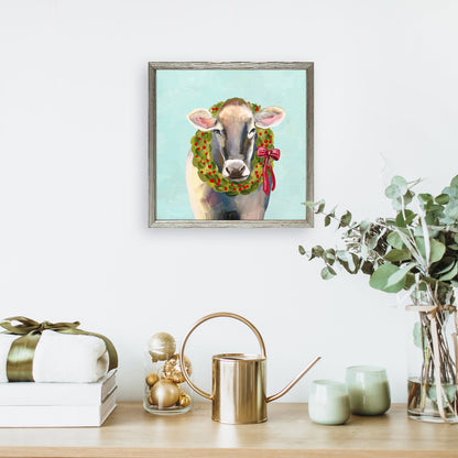 Holiday - Festive Cow Embellished Mini Framed Canvas