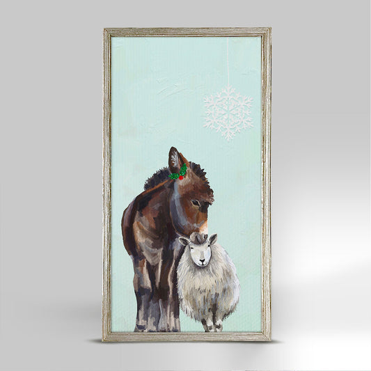 Holiday - Festive Donkey and Sheep Embellished Mini Framed Canvas